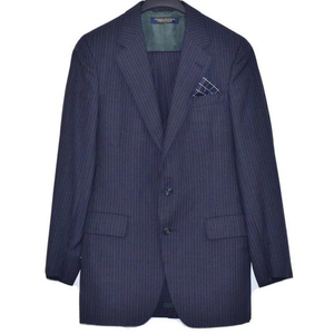 Vtg Brooks Brothers Striped Mid-Lined 2pc Blue Suit Jacket Size 38-L Pant 32x32‎